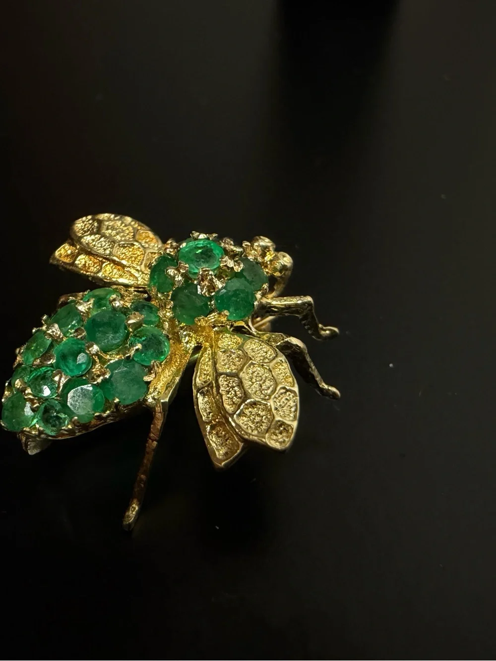 Natural Emerald Bee Brooch Gold Dipped Herbert Rosenthal Style MCM